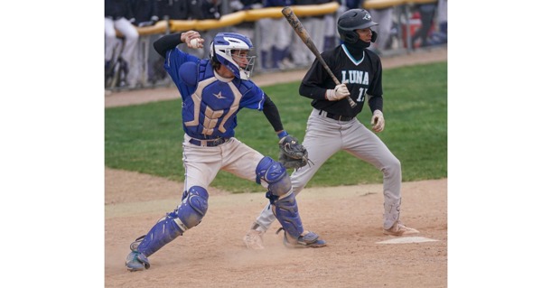 MCC sophomore Michael Quick throws out a would-be base stealer in doubleheader action Saturday against Luna Community College